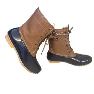JBU by Jambu Tan and Navy Maplewood Waterproof Rain Boots